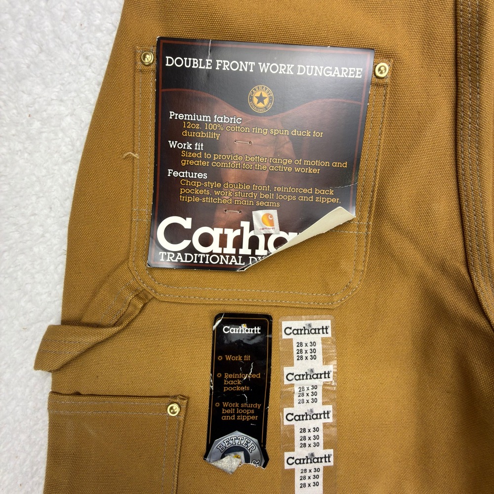 Carhartt Double Front Work Dungaree Pants Mens 28x30 B01 BRN Brown NWT NOS